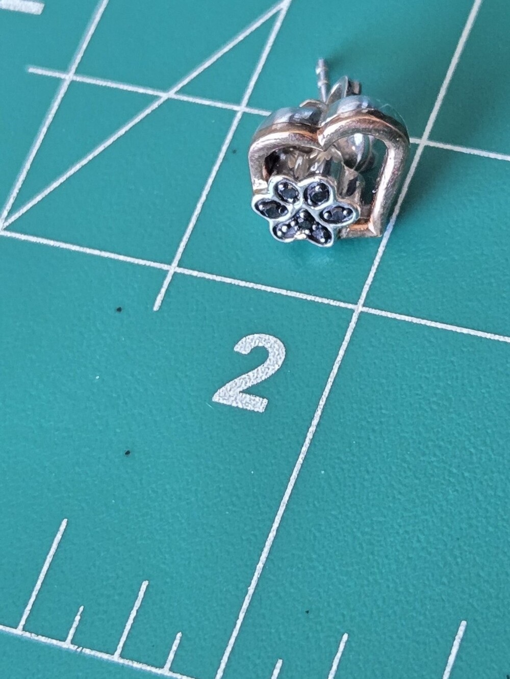 Heart & Paw Stud Earrings -10k Rose Gold and 925 Silver - Picture 2 of 12
